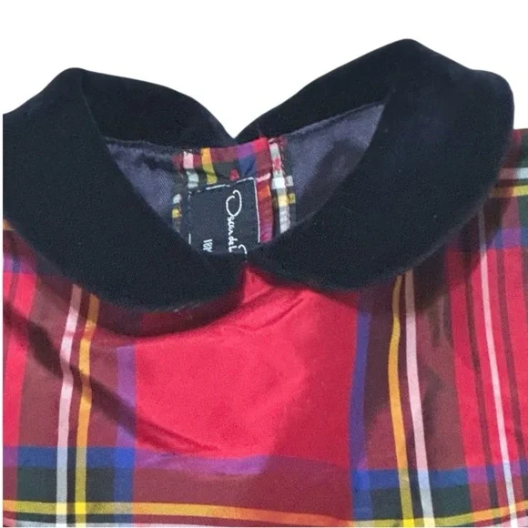 Oscar de la Renta Plaid Silk Dress with Royal Blue Velvet Collar Size 18 mo Girl